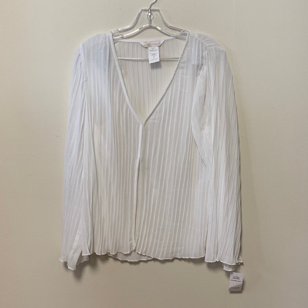 La Blanca swim coverup - long sleeve white pleated sheer top flowy beach shirt
